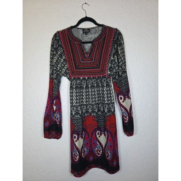 Angie Sweater Dress Women's Large Floral Embroidered V Neck Long Sleeve, Tie - Picture 1 of 7